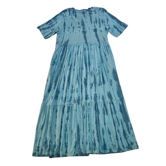 April Cornell Maxi Dress Women Large Tiered Teal Blue Tie Dye V-Neck Comfortable - Picture 7 of 7